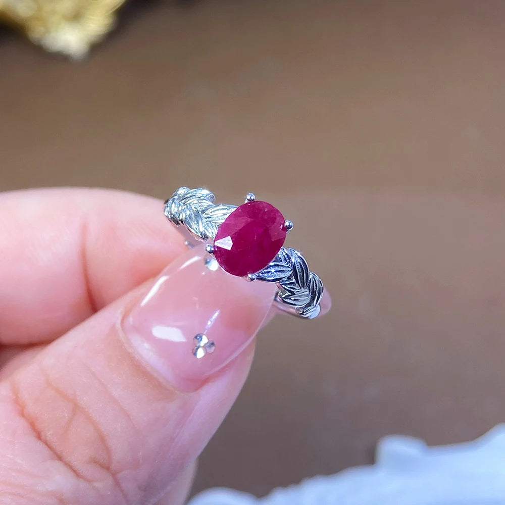 Gioiellieri Rhodium Plated Gemstone Ring Natural Ruby Prong Setting Certified Engagement Wedding Anniversary Party Gift Everyday