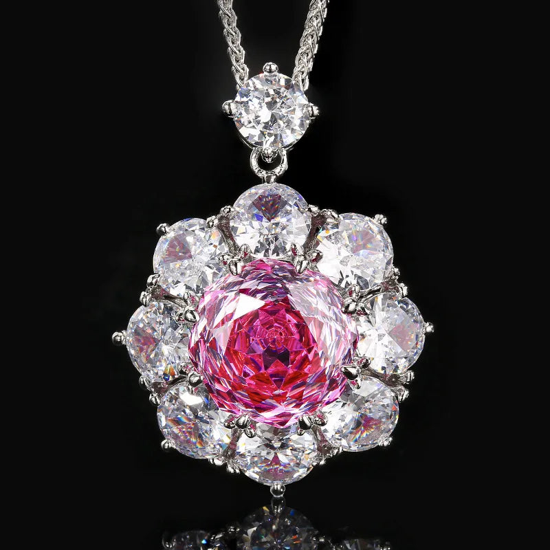 Fashion Eco-friendly Copper Wedding Jewellery Set Bridal 14-1mm Pink Red Zircon Round Pendant Bridal Matching Jewelry Set