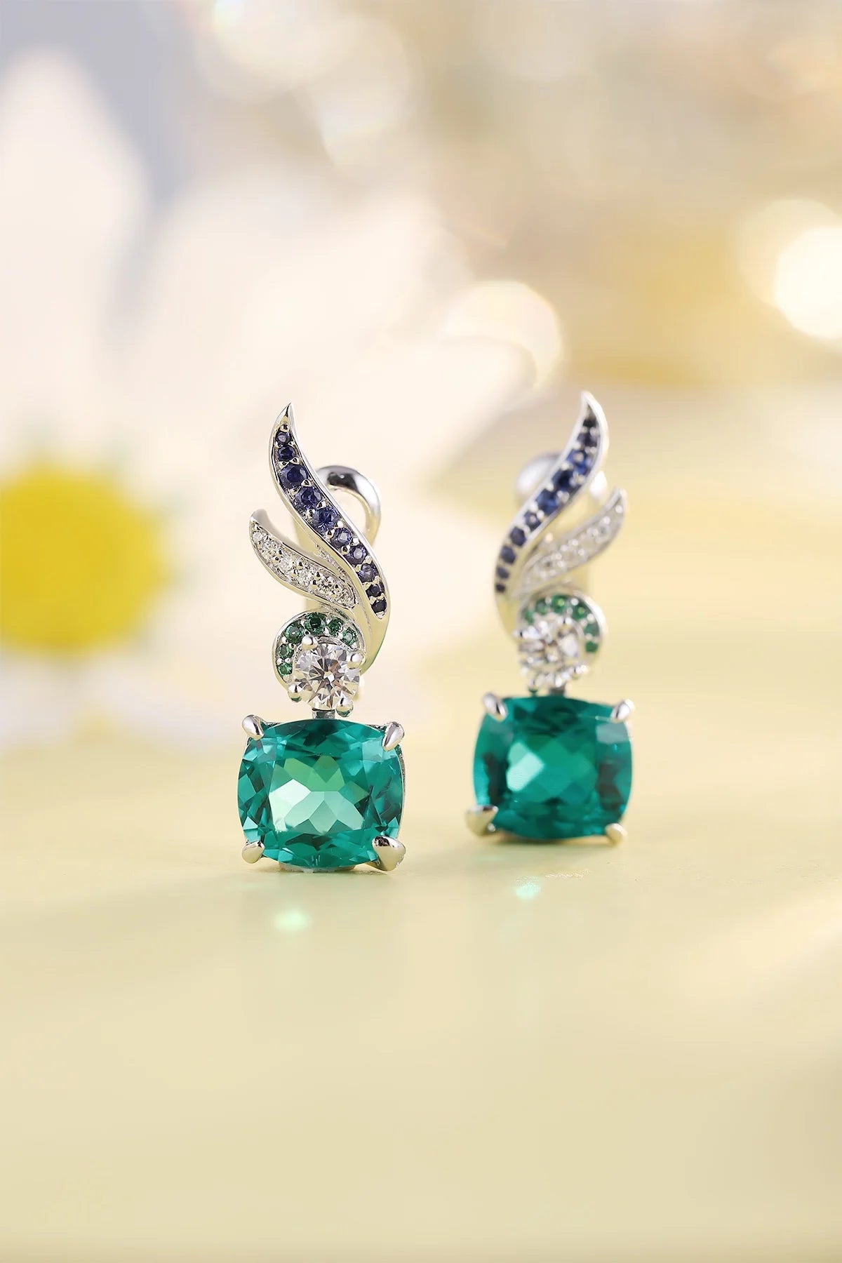 Gemfiori Anster High Quality S925 Lab Grown Emerald Earring Stud Dainty Gemstone Stud Earrings for Women Daily Wear Gift