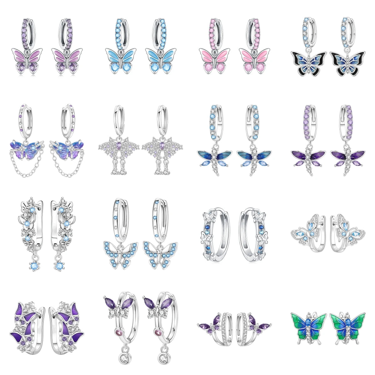 S&S Butterfly Zircon Drop & Stud Earrings | Silver Plated | S&S
