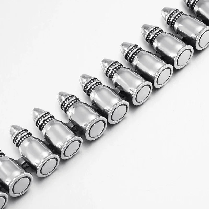 Punk Retro Bullets Head Chain Bracelet Titanium Steel Charm Bracelets for Men Military Soldier Souvenir Gift for Anniversaries