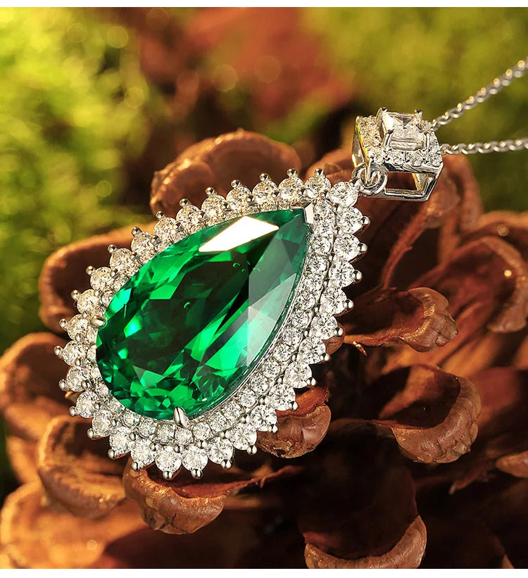 Gemfiori Adjustable Big Carat Pendants 11.07ct Lab Grown Emerald Necklace 9k 14k 18k Women Female Fashion Gold Thin Chains Necklaces