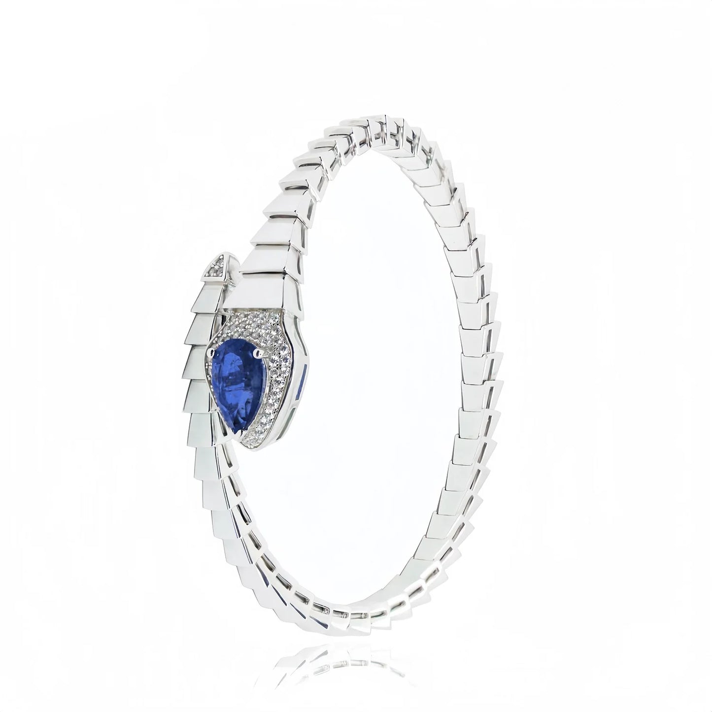 MUSHAN Jewelry Factory Spirit Snake Shape Design 925 Silver Bangles Synthetic Sapphire High Carbon Diamond Fine Jewelry Bracelet