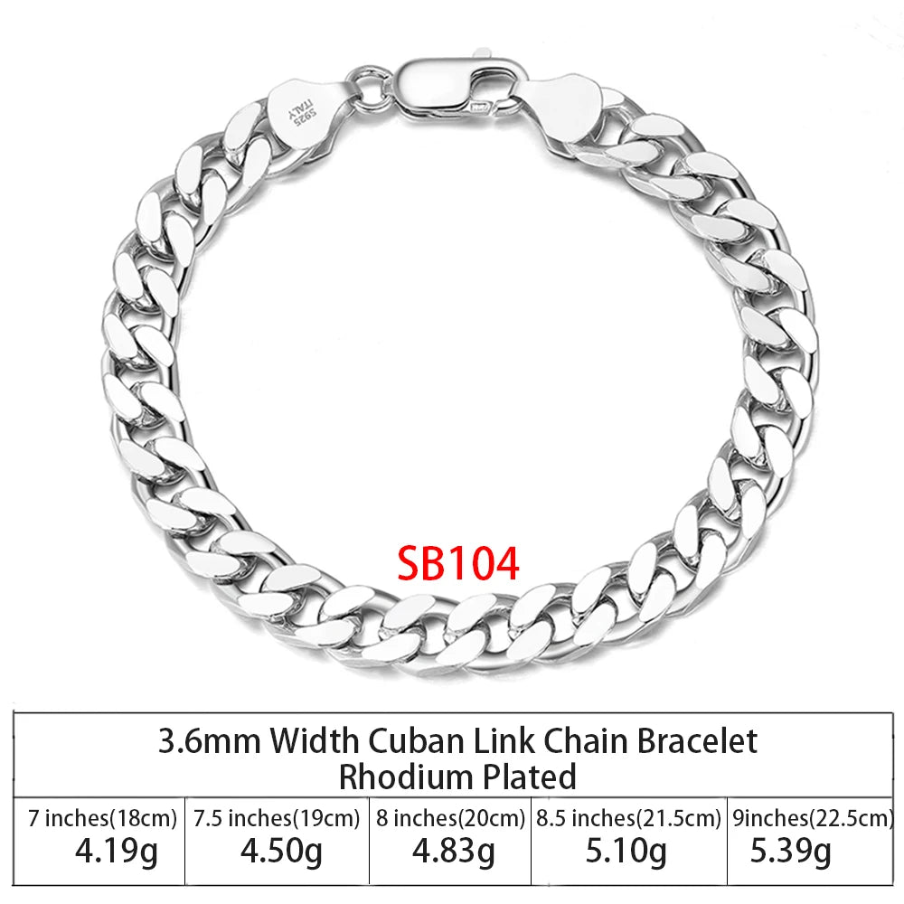 RINNTIN SC36 925 Sterling Silver Chains Hip Hop Jewelry 3.6/5/7mm Chunky Diamond-Cut Cuban Link Chain Necklace for Men Women