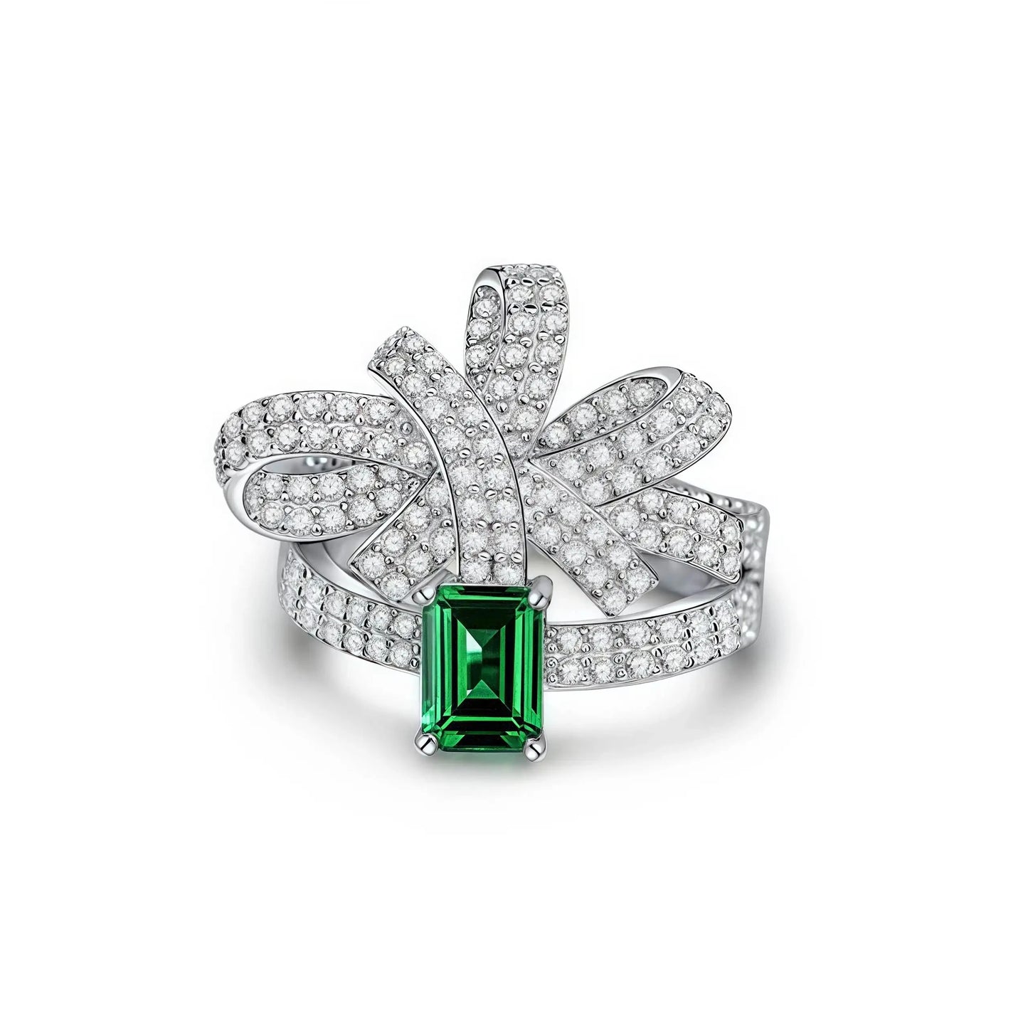 MUSHAN Jewelry Factory 1ct Zambian Color Cultured Emerald 5*7 Bowknot Ring 925 Sterling Silver Rings Fine Jewelry for Women