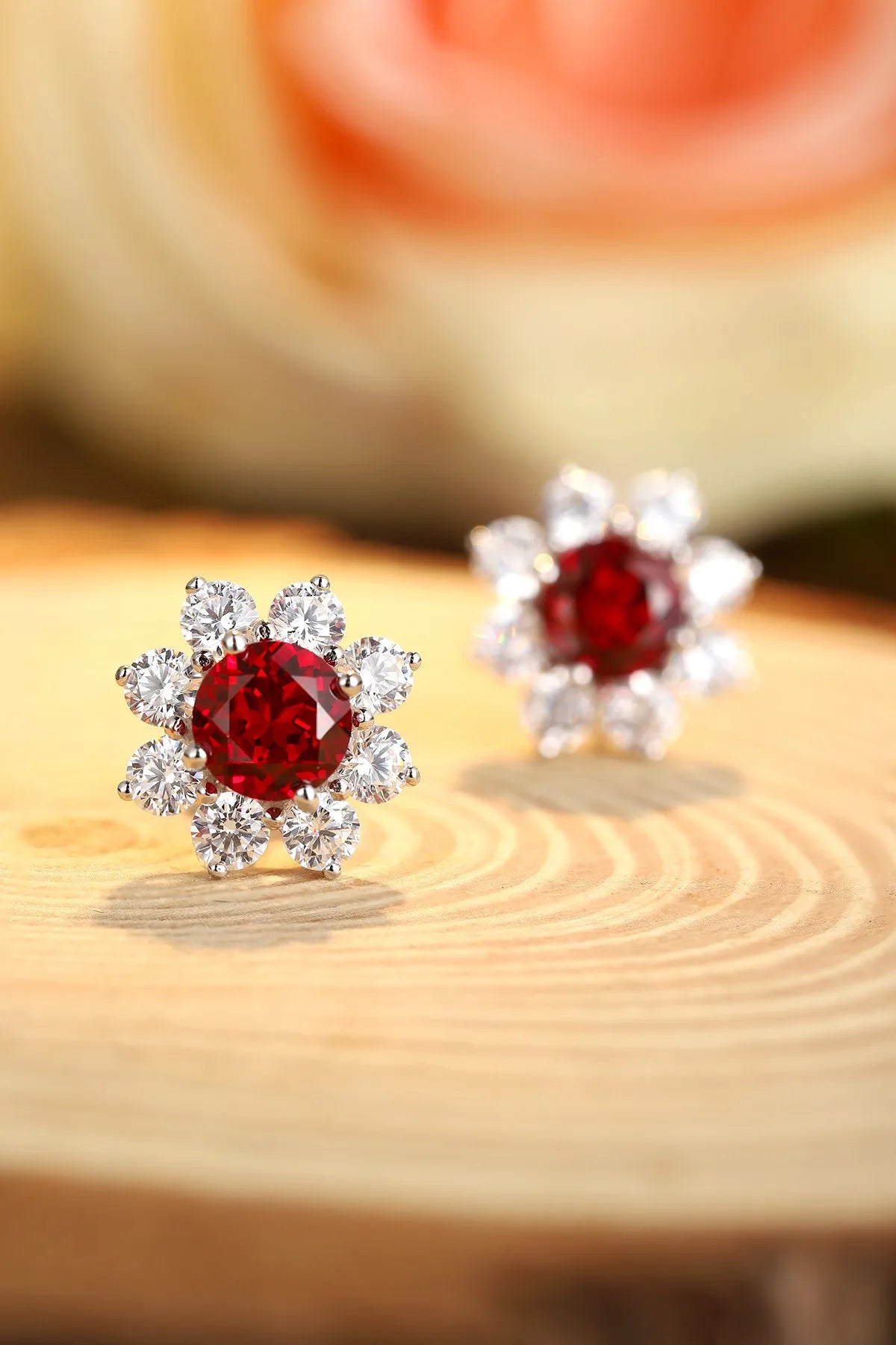Gemfiori Anster High Quality S925 Lab Grown Ruby Earring Stud Dainty Gemstone Stud Earrings for Women Daily Wear Gift