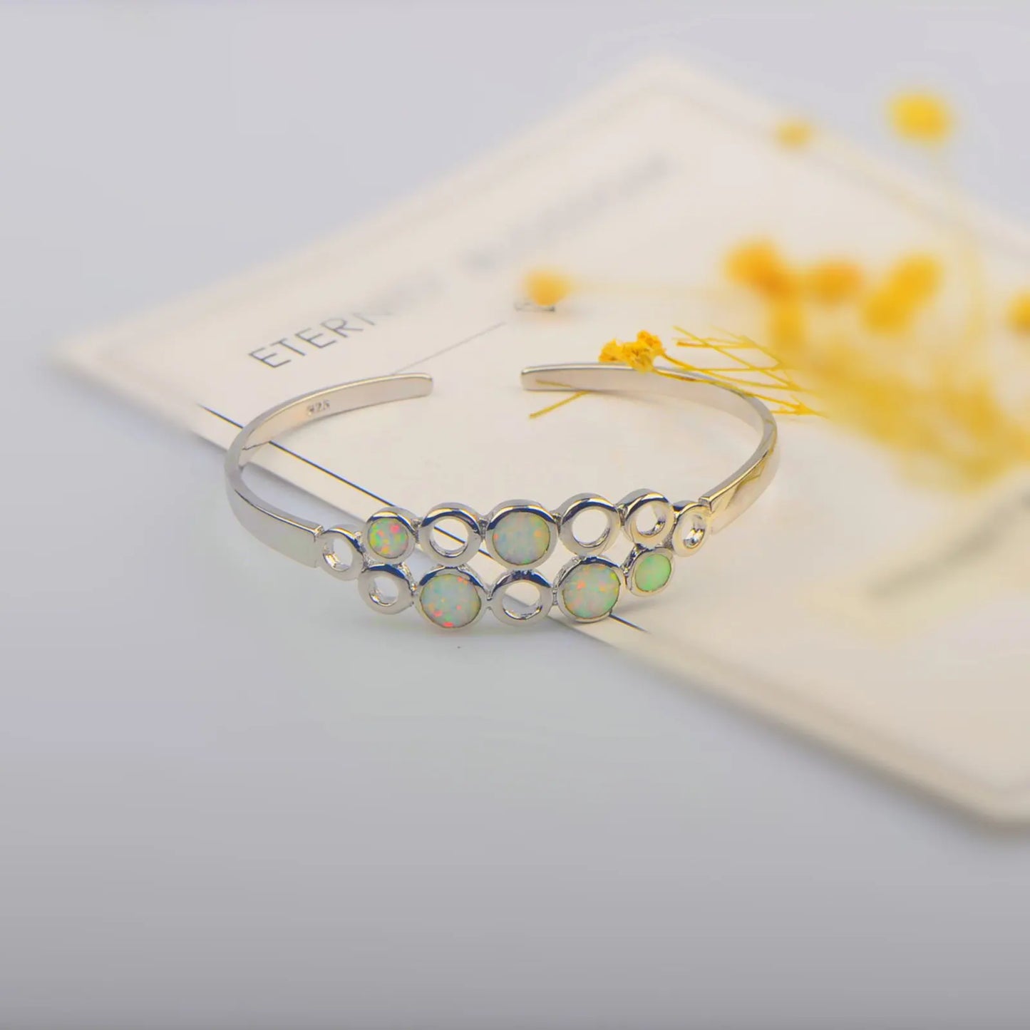 Aobao Elegant Opal Beaded Bangle Silver Plated Trendy Women's Jewelry for Anniversary Gift