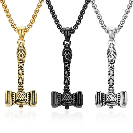 Tempusort 18K Gold Plated Vintage Viking Odin Thor's Hammer Stainless Steel Necklace for Men Party Fashion Jewelry Wholesale