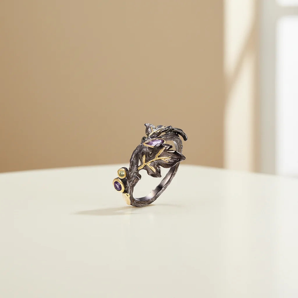 Garland Design Black Plated Aemthys Garnet 925 Sterling Silver Ring for Women