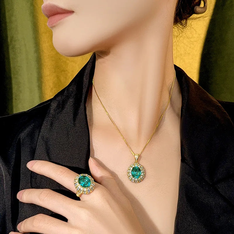 REDheart Women's Trendy Zircon-Inlaid Geometry Ring Copper Gold-Plated Bird's Nest Chepala Green Jade Set Third Party Certified