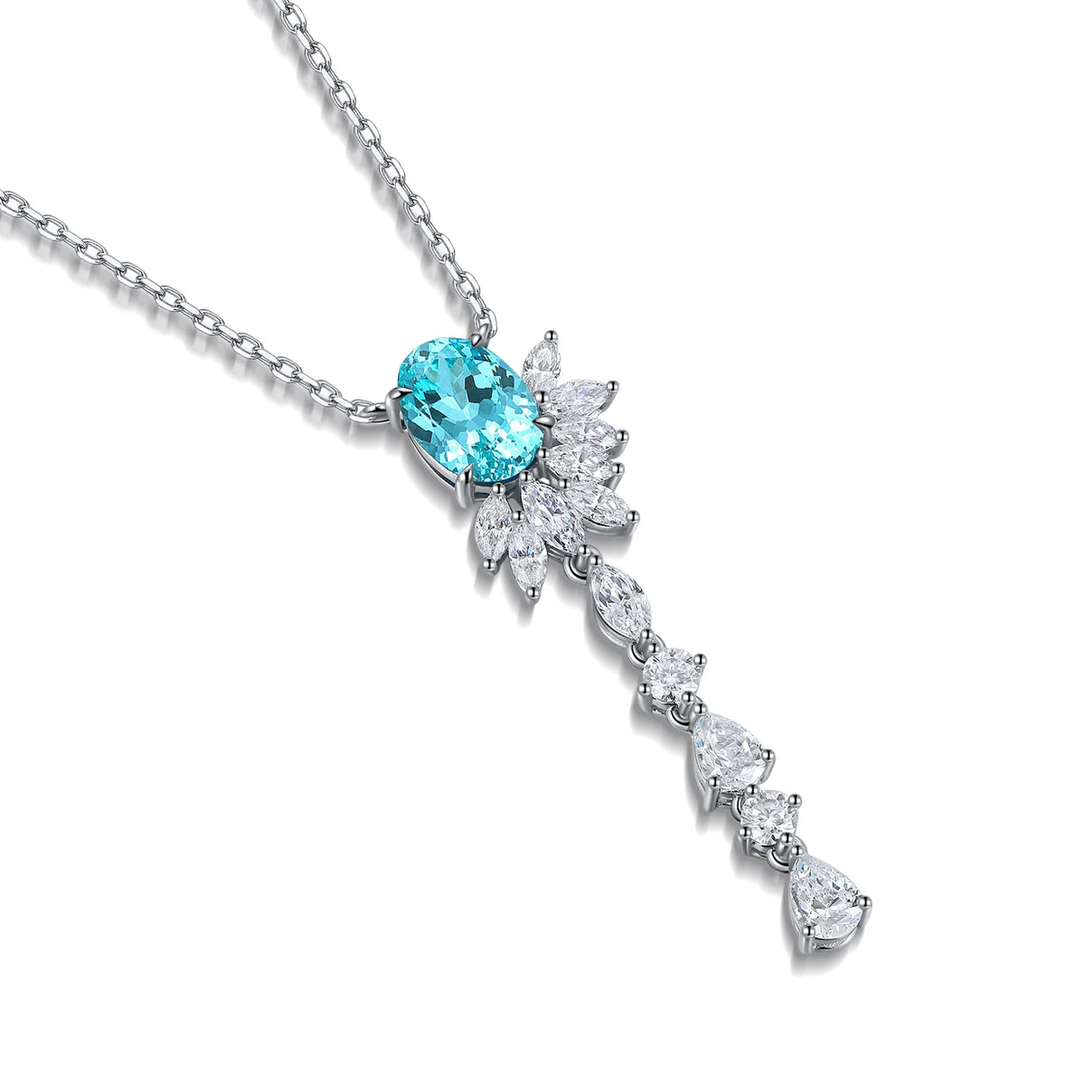 Gemfiori Anster 925 Sterling Silver High-quality Cultivated Paraiba Necklace - Suitable for Parties or As a Gift