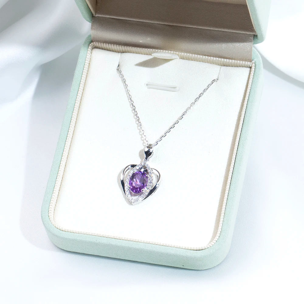 Custom Fine Jewelry MSN-912 18K White Gold Necklace Chain Oval Shape Violet Lab Grown Gemstone Necklace