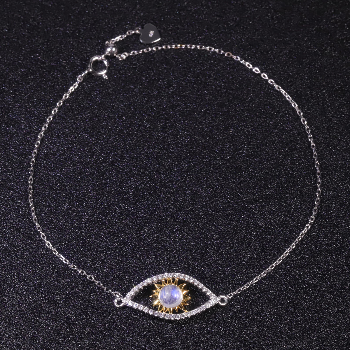 ArtistA Abiding Vintage Lucky Turkish Devil Eye Natural Milky Blue Moonstone Necklace Bracelet Ring 3 Pieces Jewelry Set in 925 Silver