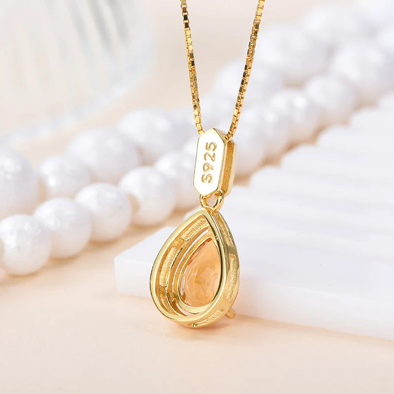 Gioiellieri Factory Supply High Quality 925 Sterling Silver Women's Natural Citrine Choker Pendant Necklace Rhodium Plated Luxury Everyday