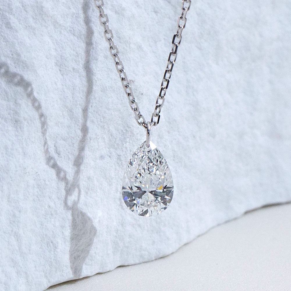 Gemfiori MSN-955 9k with 1ct Pear Cut Diamond Pendant Necklace for Woman Custom Jewelry Valentine's Gift for Girlfriend Good Price