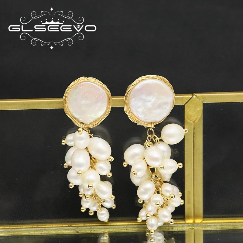 Freshwater Pearls Grape String Handmade Drop Earrings 2022 Luxury Baroque Gold Plated Dangle Earrings for Girls Women Jewellery