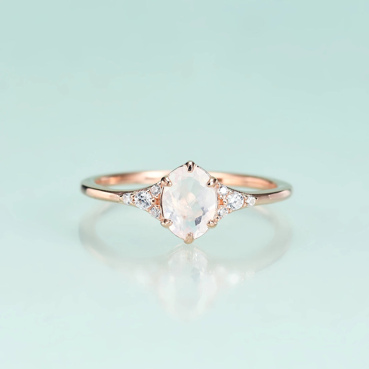 Gemfiori Abiding Fine Jewelry Delicate Fashion Rainbow Milky Moonstone Gemstone Ring Jewelry for Women