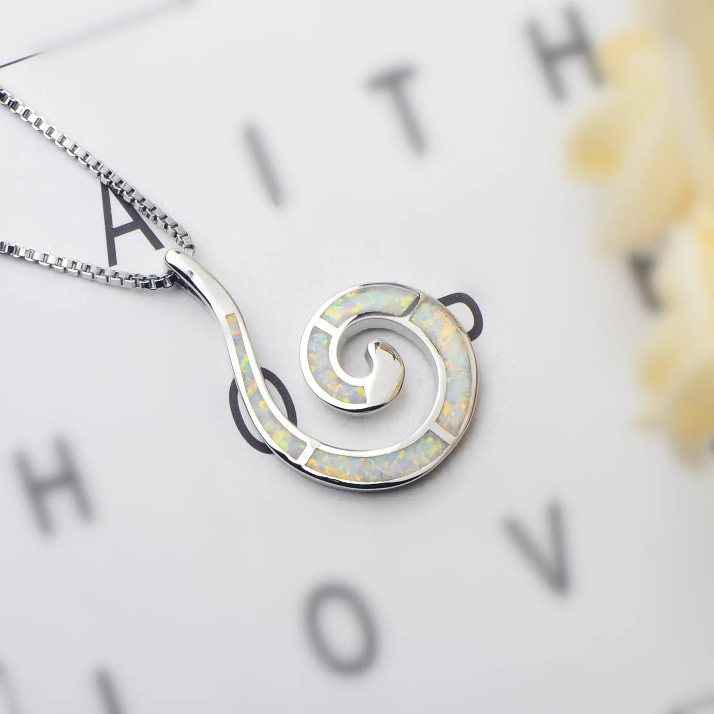 Aobao Vintage Women's Opal Gemstone Pendant Necklace Silver Plated Copper Alloy