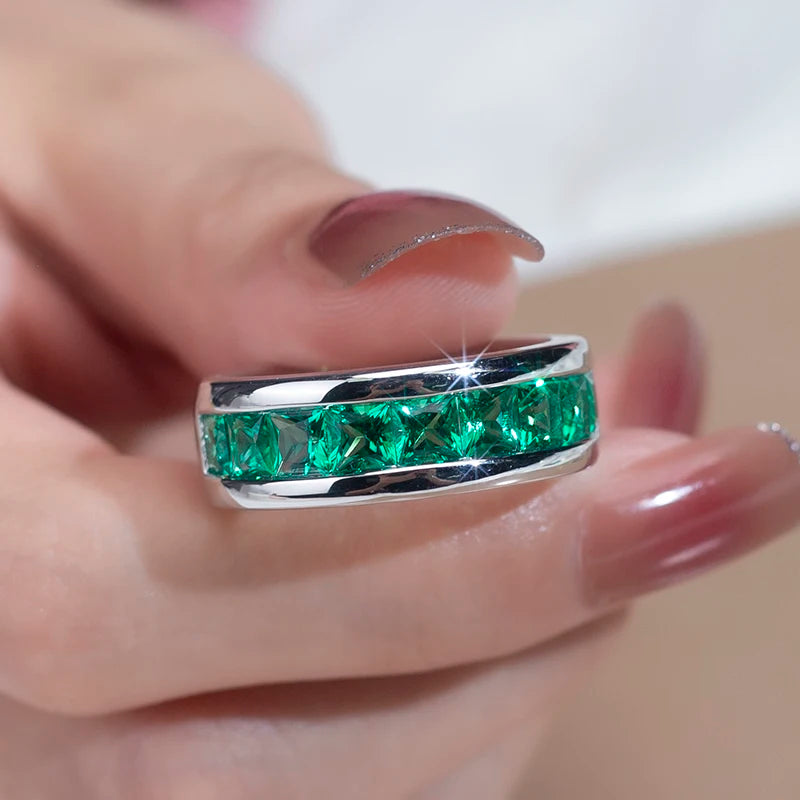 Messi Jewelry MSR-1182  925 Silver Lab Created Emerald Ring for Men