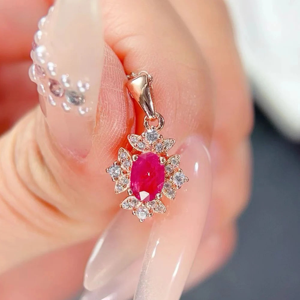 Gioiellieri Natural Ruby Sterling Silver Rhodium Plated Exquisitely Crafted Claw Setting Gemstone-Inlaid CMA Women's Anniversary Gift Party