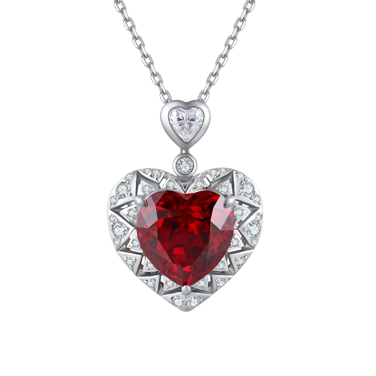 Gemfiori 925 Sterling Silver Heart Pendant Necklace for Women Lab Grown Ruby Necklace Wedding Party Fine Jewelry Custom