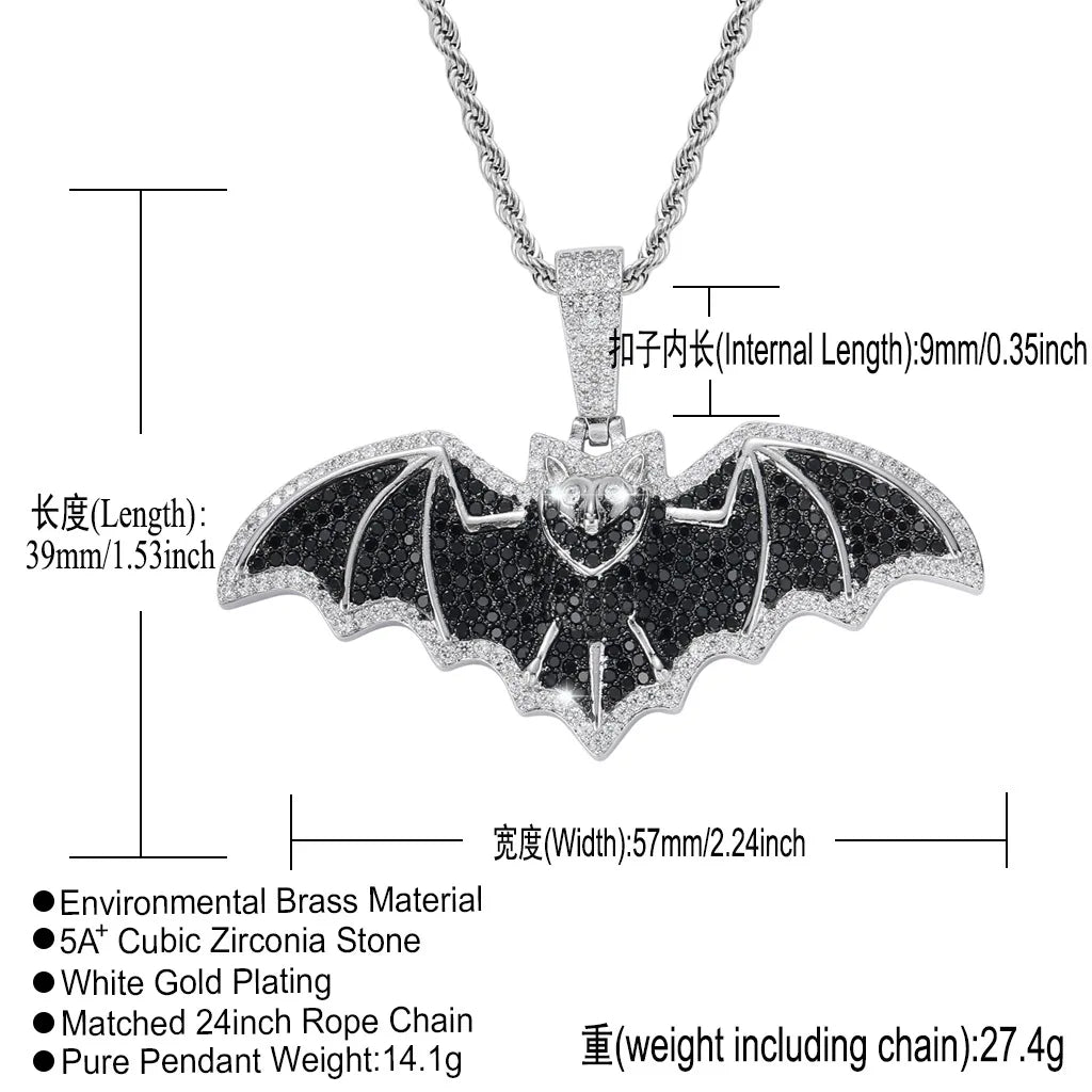BES New Retro Brass Black Necklace Punk Wing Necklace Personality Bat Necklace for Women Men