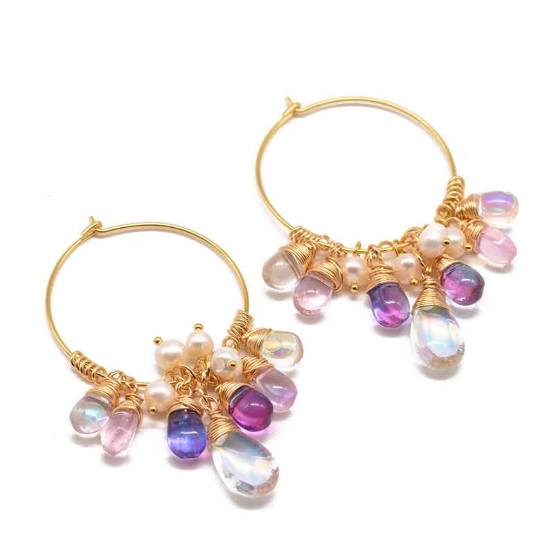 Natural Fresh Water Pearl Hoop Earrings for Women 925 Sterling Silver Colorful Tassel Drop Earrings