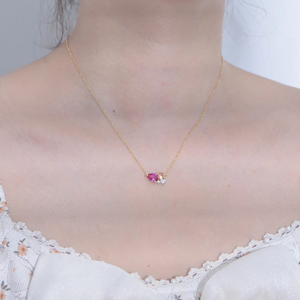 Original Fashion Jewellery 925 Sterling Silver Inlaid Colorful Waterdrop Zircon Ring Earring Necklace Jewelry Set for Women