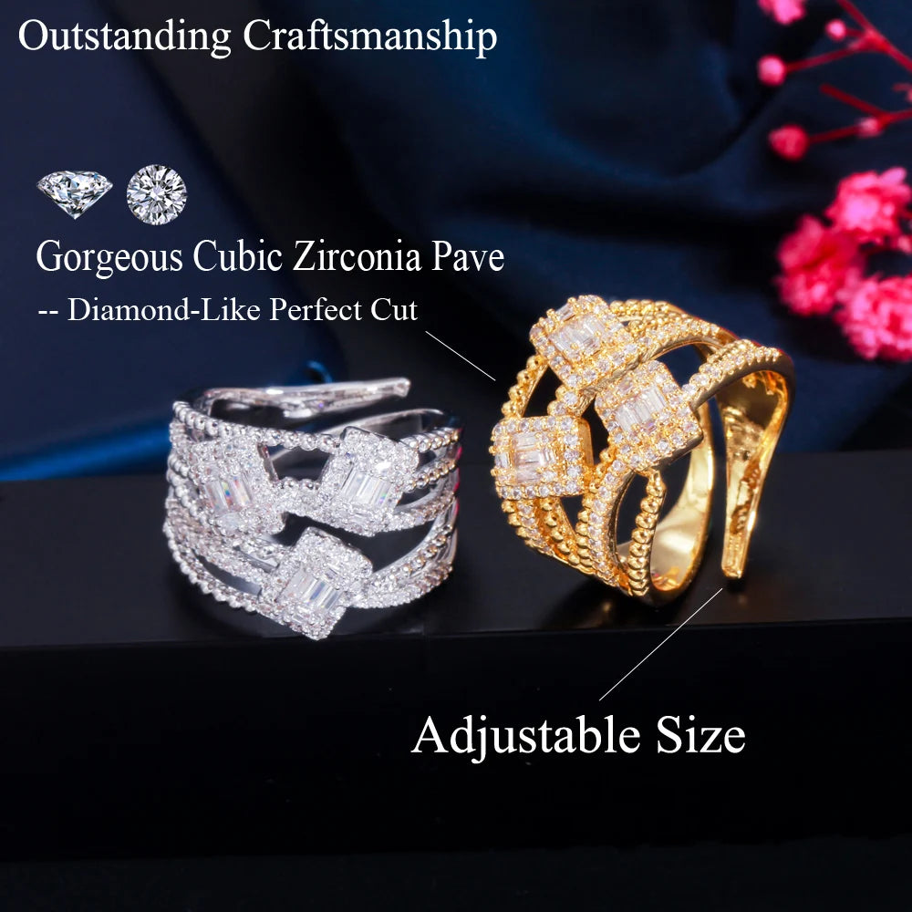 S&S Emerald Cut CZ Adjustable Ring – Gold & Silver Plated – Collection