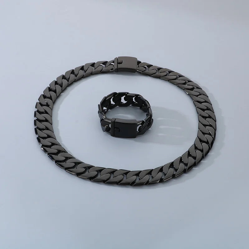 REBEL Men Hip Hop Stainless Steel Jewelry Set Cuban Links Fashion Bracelets Fashion Necklaces