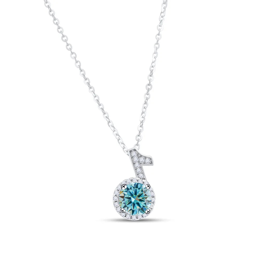 Fine 925 Silver Bezel Set Round Cut 1ct VVS Colored Moissanite Jewelry New Trendy Fashion Layer Musical Note Necklace for Women