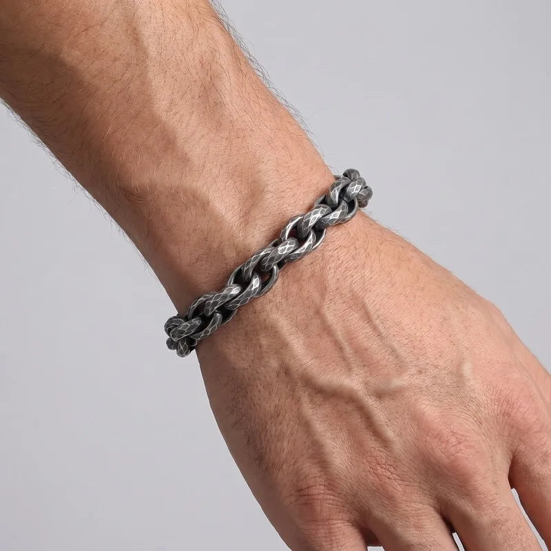 VIKING Hammered Twisted Rope Chain Bracelet – 304 Stainless Steel Men's 11mm Hip Hop Bangle