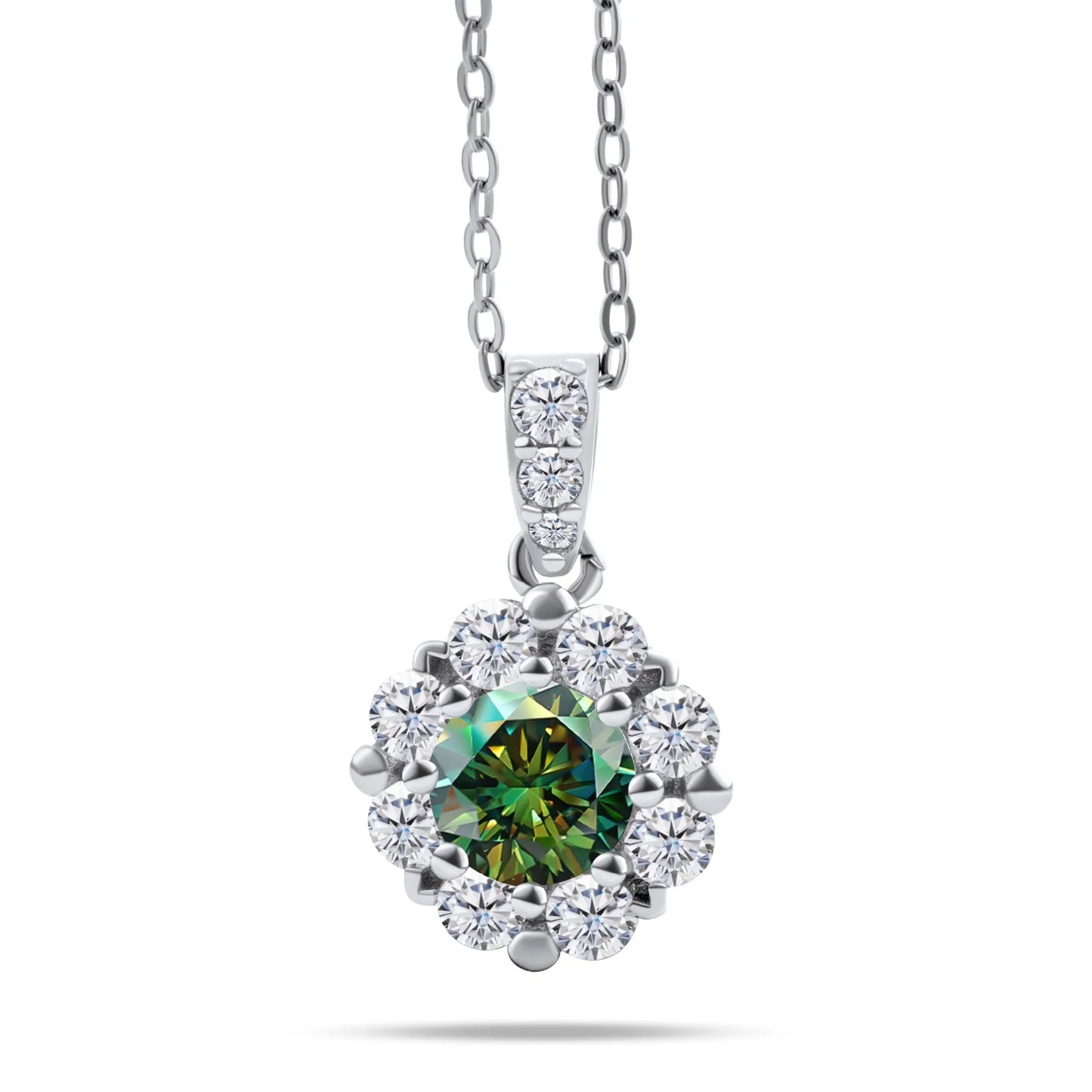 Fashion Fine 925 Sterling Silver Cluster Set Round Cut 1ct VVS GRA Colored Moissanite Jewelry Classic Sunflower Pendant Necklace