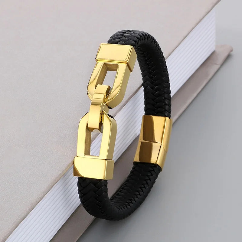 REBEL 210mm Vintage Premium Stainless Steel&Cowhide Leather Bracelet