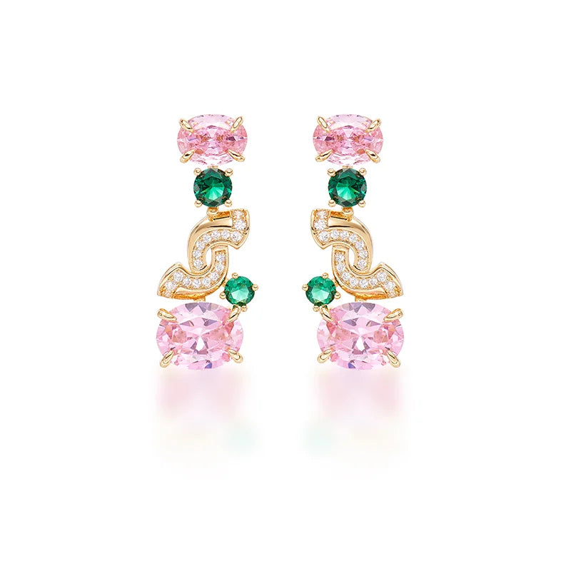 Exquisite Pink Zircon Bride Set S-shaped Full Diamond Necklace Earrings High End Customized Important Occasion Festival Jewelry