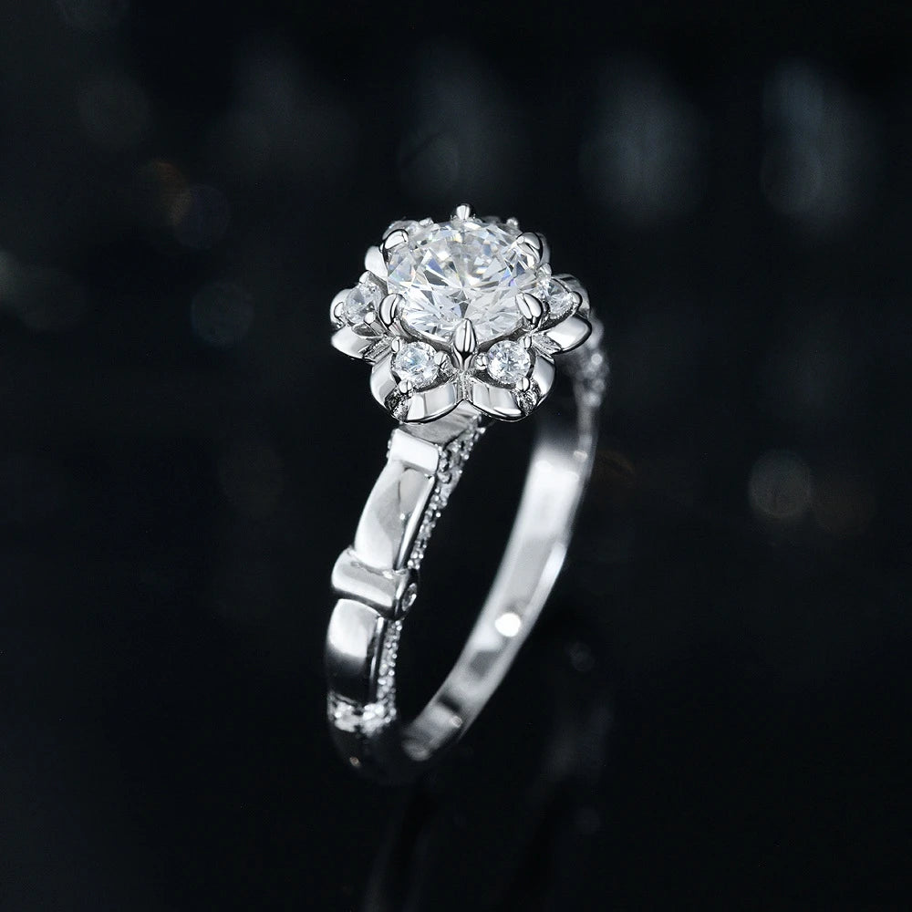 MuShan Jewelry Factory 6mm Round White G 1 Carat High Carbon Diamond Ring High End Niche and Versatile for Women