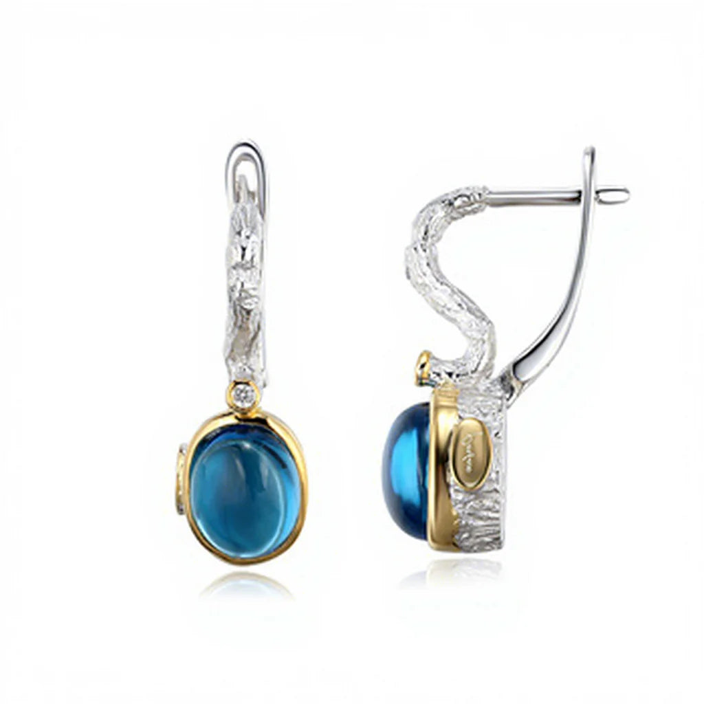 New Unique Italian Style 925 Sterling Silver Blue Glass Women's Earrings