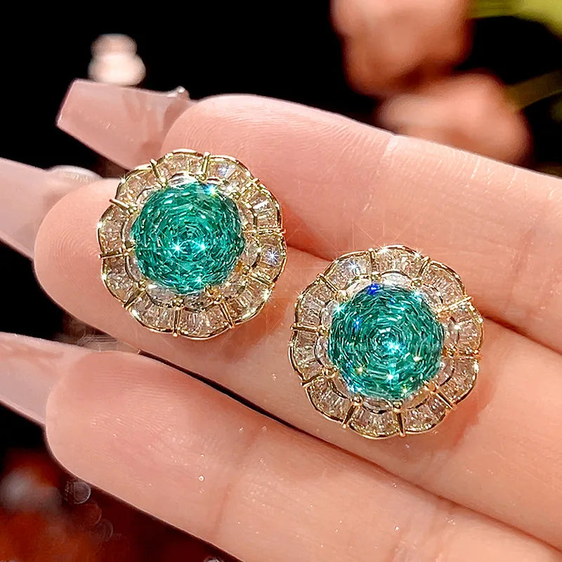 Gemfiori 2025 New Jewelry Brass Gold Plated Simulation Pala Green Retro Light Luxury Set Wedding Bridal Engagement Jewelry