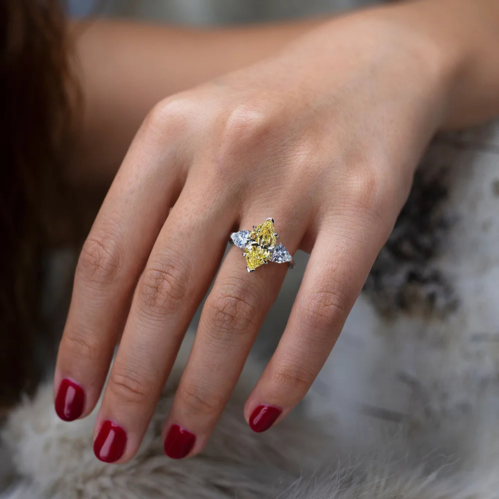 MUSHAN Jewelry Factory European and American Fashion Luxury S925 Silver Set High Carbon Diamond Marquise Ring