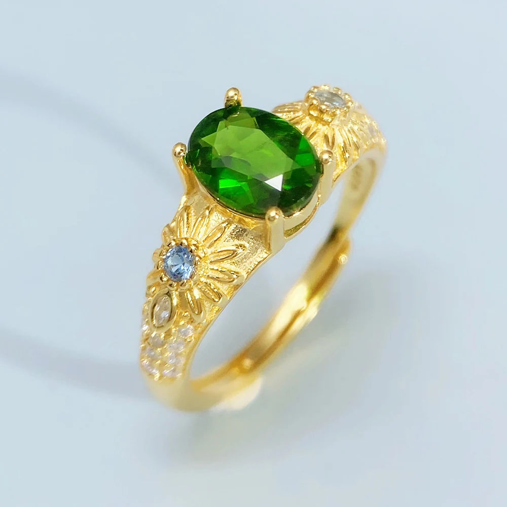Gioiellieri Natural Chrome Diopside Ring for Women S925 Sterling Silver Oval Cut Green Gemstone Fine Jewelry for Wedding Anniversary Gift