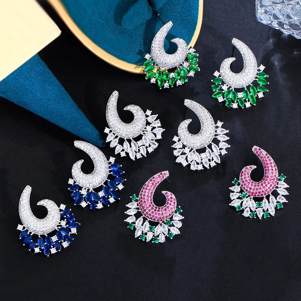 2023 Trend Fashion Symmetrical Statement Women's Cubic Zirconia Drop Earrings for Bridal Lady Holiday Party Jewelry Accessories