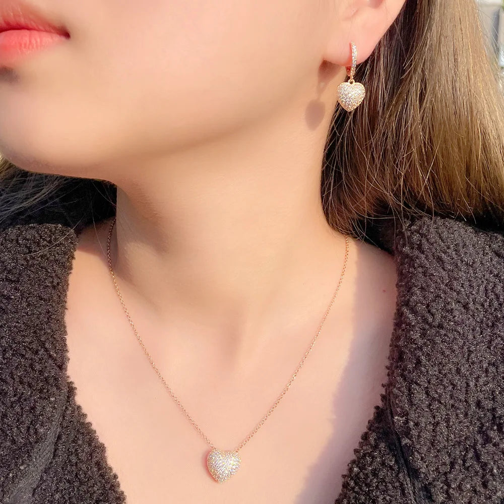 S&S Heart CZ Necklace & Earrings Set – White, Red, Blue & Green – Gold Plated – Collection