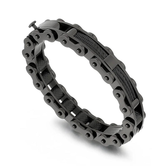 KALEN Casual Gold/Silver/Black Stainless Steel Biker Chain Open Bangle Bracelet