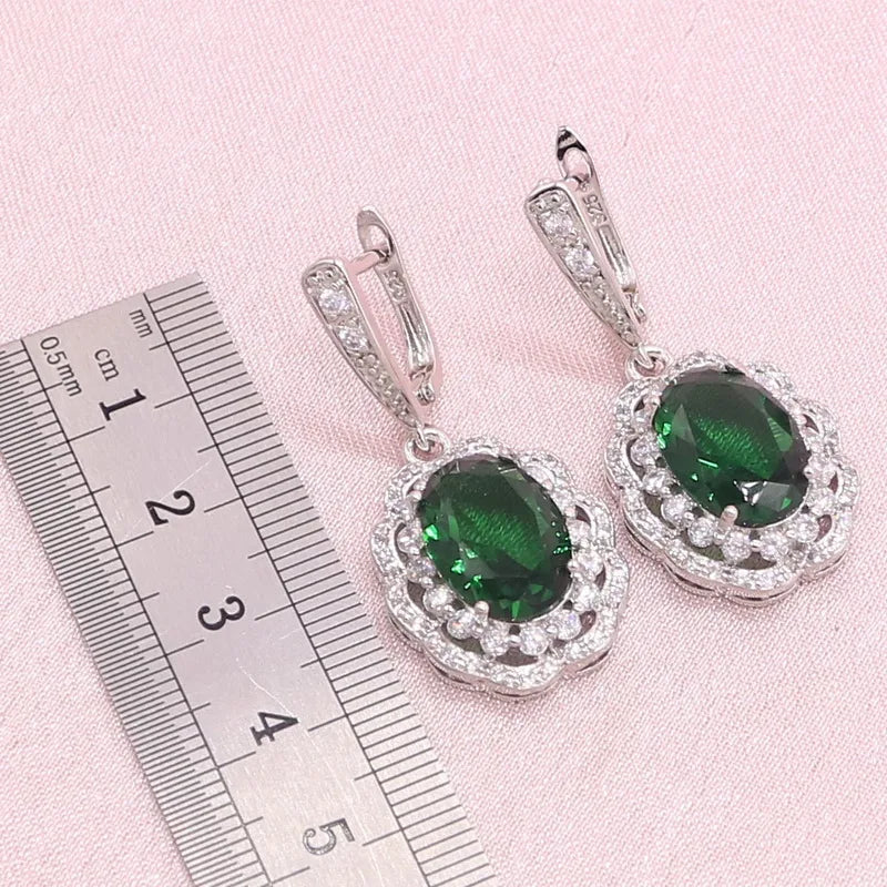 XOTICA Luxury Custom Jewelry Sets for Women Silver Necklace Earrings Ring Bracelet with Green Semi-Precious Stones Wedding Gift
