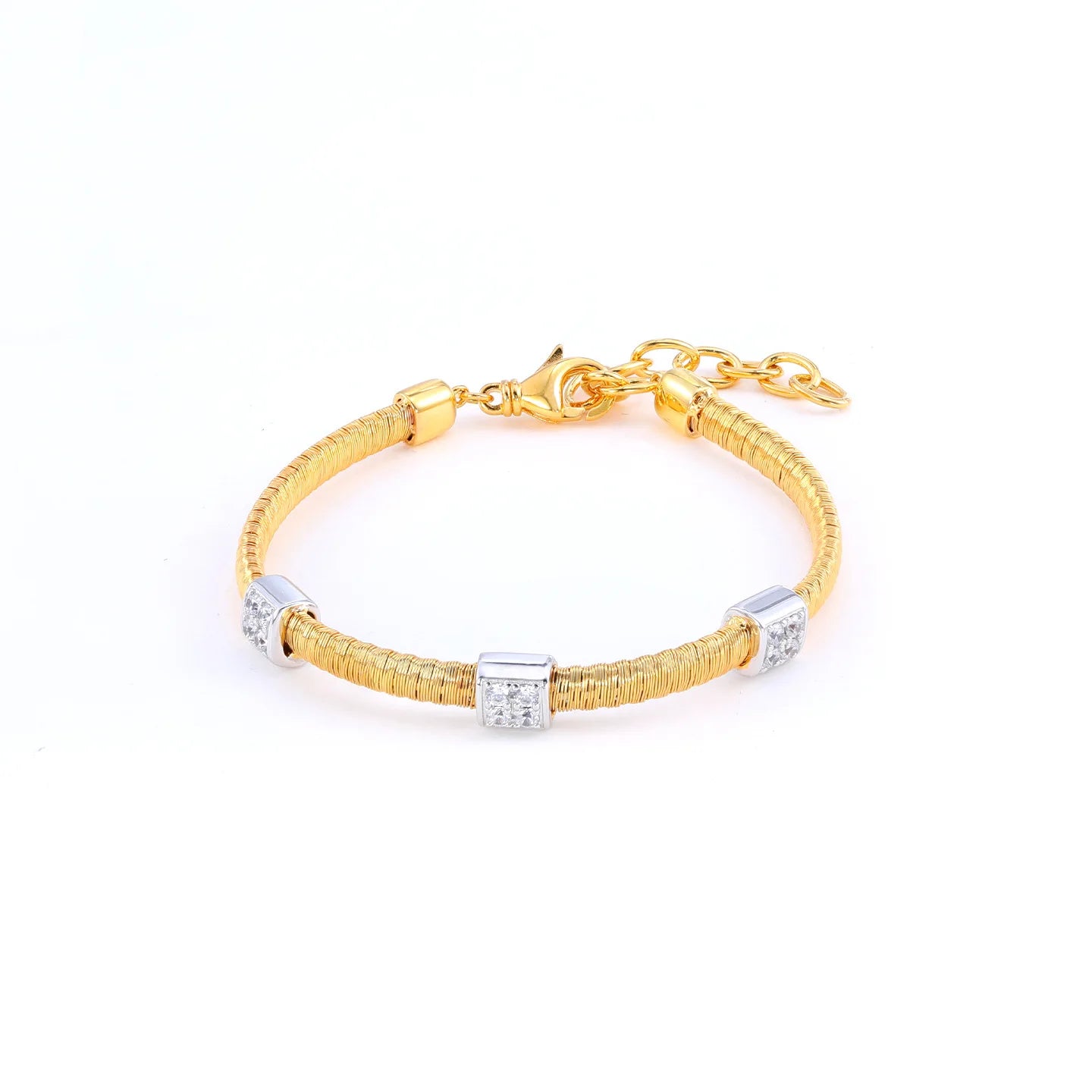 MuShan Jewelry Factory S925 Sterling Silver Gold String Chain Bracelet for Women, square Bezel Set with High Carbon Diamonds