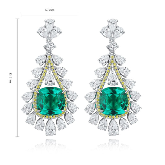 Gemfiori 925 Sterling Silver Earrings Lab Grown Emerald Drop Earrings for Women Vintage Jewelry Gift Idea for Her Wedding Party