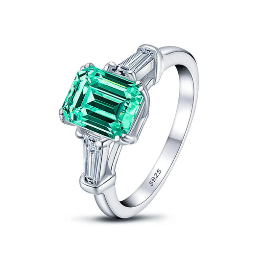 SILVERELLI 2CT Paraiba & Emerald High Carbon Diamond Ring | 925 Sterling Silver | Multi-Plated