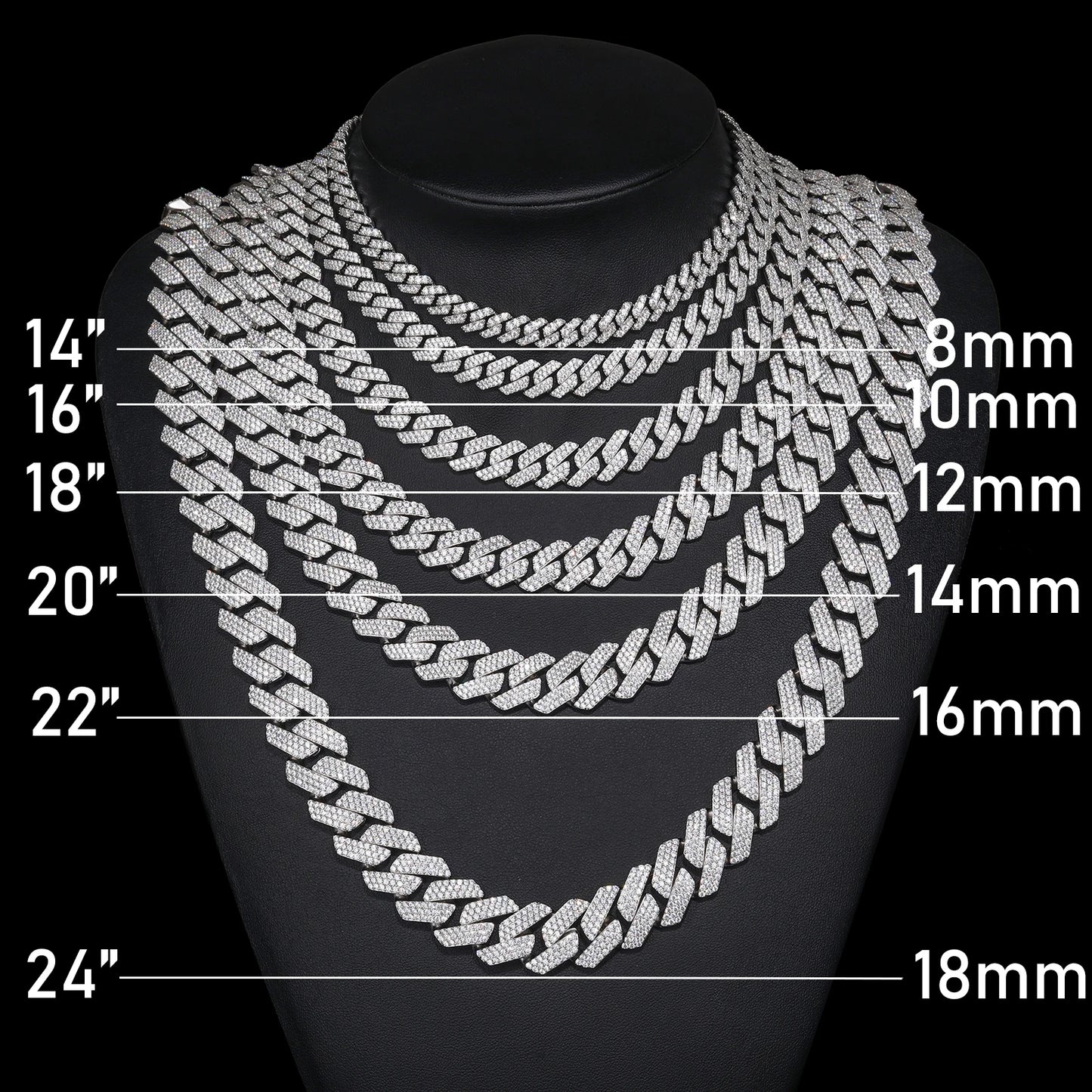 High Quality Cubana Hip Hop Jewelry 6-20mm 925 Sterling Silver VVS Moissanite Diamond Iced Out Cuban Link Chain Necklace for Men