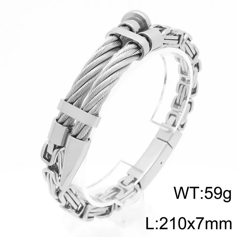 REBEL Trendy Fine Jewelry Fashion Bracelets Stainless Steel Byzantine Links Bangle Bracelet