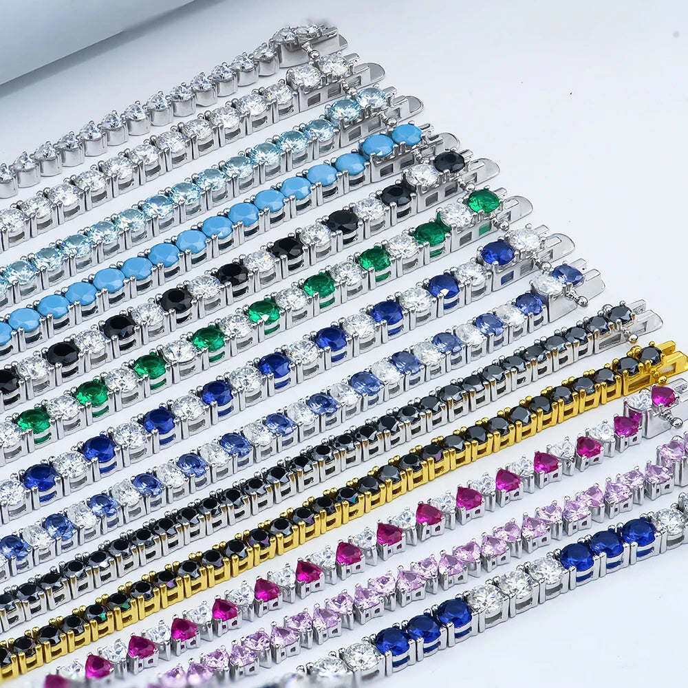 Wholesale Custom Women's Designer Gemstone Luxury 925  Silver Lab Grown Diamond Moissanite Cubic Zirconia Tennis Bracelet